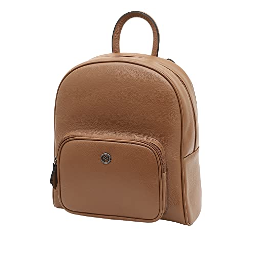 Mochila Feminina Couro Bovino Legítimo c/Alças ajustavéis e bolsos Mariart 6601 (Camel)