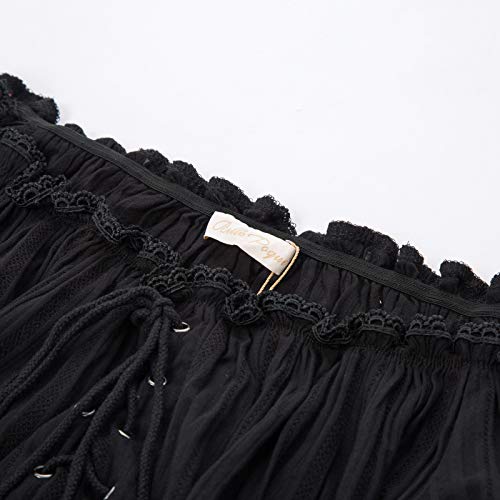 Belle Poque Women's Elastic Off Shoulder Lace-Up Front Smocked Waist Tops Black Size L steampunk buy now online