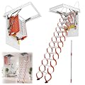 12 Step Ceiling Mount Attic Ladder, Pull Down Attic Stairs with Handrails, Retractable Folding Loft Ladder, Heavy Duty Attic Access Stairs for Garage Ceiling (Orange)
