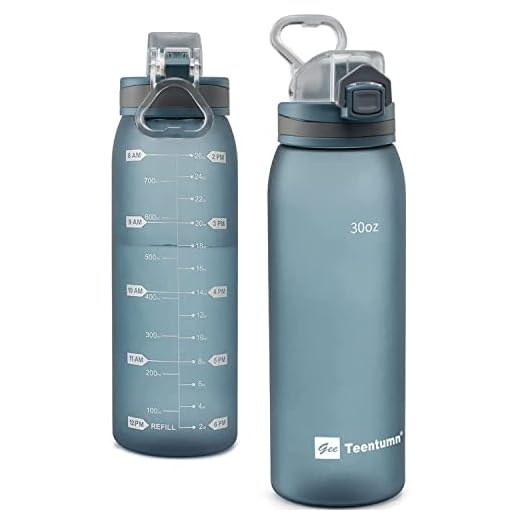 Teentumn 30oz Sport Water Bottle with Time Markers, Large Durable Gym Plastic Bottle for Fitness, Outdoor Enthusiasts, Leakproof