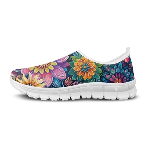 Image of Floral Sneakers for Women Colorful Art Shoes for Women Slip On Casual Work Shoes