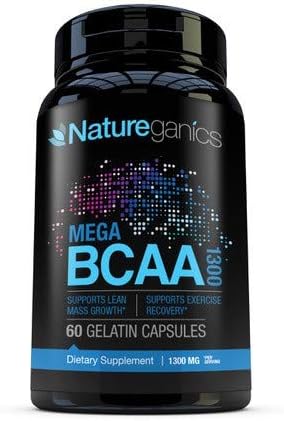 MEGA BCAA Branched Chain Amino Acids – Multiuse Natural Preworkout Bcaas for Mental Clarity and Faster Muscle Recovery, 1300 mg, 60 Capsules by Natureganics