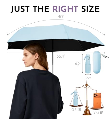 Image of LILAC Mini Travel Umbrella for Rain - 43 inch Large Coverage Small Compact Umbrella, Reinforced Strong Frame, Lightweight Portable Parasol with UPF 100+ UV Protection, Gifts for Adults, Seniors & Students