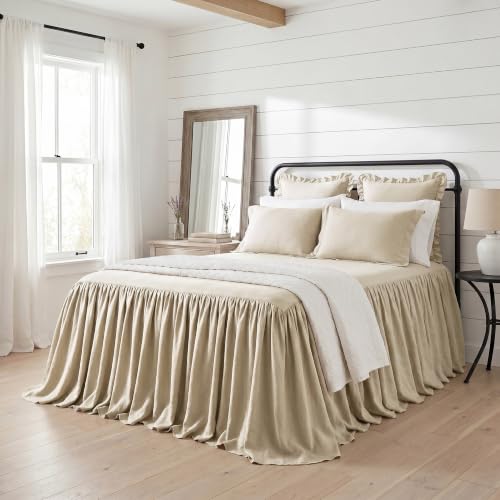 HiEnd Accents Luna 3 Piece Queen Light Tan Washed Linen Bedspread Set