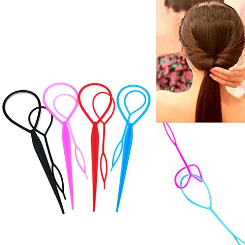 4 paires d'outils de queue de cheveux, accessoires de tresse de cheveux, fabricant de queue de cheval pour les femmes Girs, boucle d'outil de tresse française pour la coiffure (ensemble de 4 couleurs) Cover