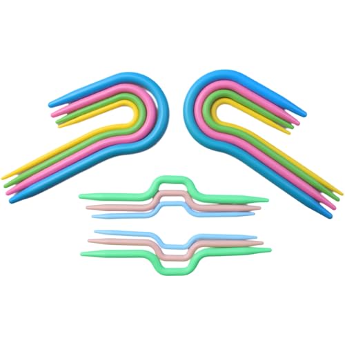 Image of FDXGYH 14pcs U Shape Multicolor Bent Cable Stitch Holder Needles Plastic Twist Curved Hand Knit Knitting Needles