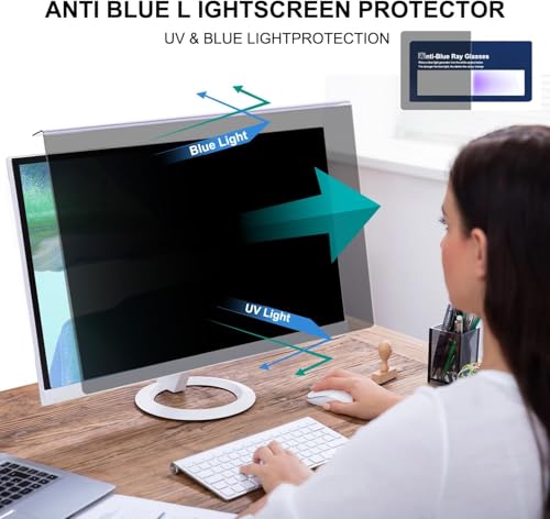 Hanging Computer Privacy Screen Protector Shield Compatible for 21.5/22 Inch Widescreen Desktop Monitor - Anti Glare & Blue Light Filter - Hanging Design for Easy On/Off by Pozlle - Image 4
