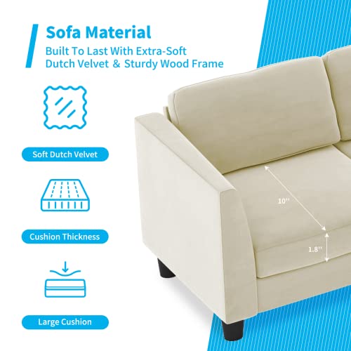 Mjkone Modern Convertible Sectional Couch With Ottoman, L Shaped Sleeper Sofa, 3-Seater Modular Sofa With Solid Wood Legs For Living Room, Beige #TOP4