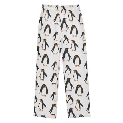 Boys' Pants Cartoon Doodle Penguin White Long Bottoms Jogger Pants Elastic Waist Trousers with Pockets S-XL