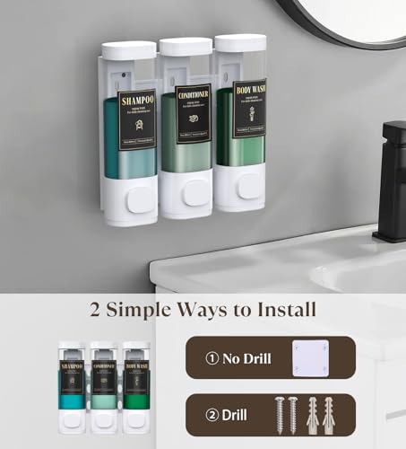 Image of Luxspire Shampoo and Conditioner Dispenser, Shower Soap Dispenser 3-Chamber | Lockable Large Capacity 900ml No-Drill Wall-Mounted Shampoo and Body Wash Dispenser for Bathroom Hotel Kitchen Airbnb