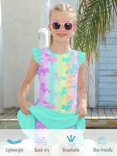 Image of Girls Swimsuit 2 Piece Ruffle Bathing Suit UPF 50+ Tankini Swimsuit Skirt with Lining Size 3-10