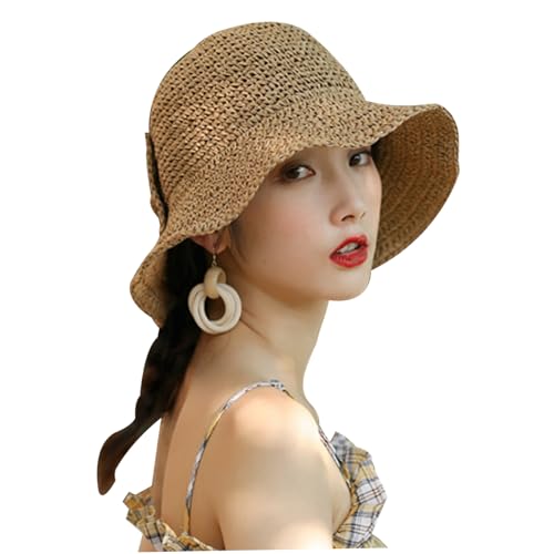 Chapeau paille d'été femmes grand bord tressé haut de gamme beach sun hat arc café