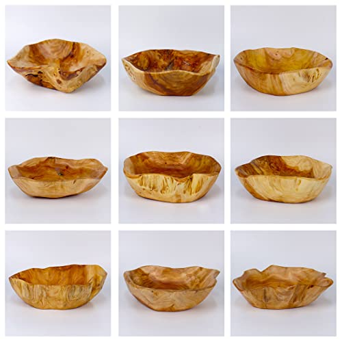 Deziwood Wooden Bowls For Decor, Natural Handmade Root Carved Decorative Farmhouse Wooden Fruit Bowls, Large Decoration Wood Bowl For Nut Key Jewelry Display (12"-14") #TOP4