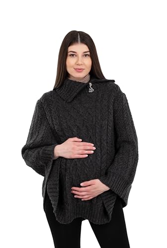 SAOL Pregnancy Ladies Poncho 100% Merino Wool, Cowl Neck Zipper, Made in Ireland