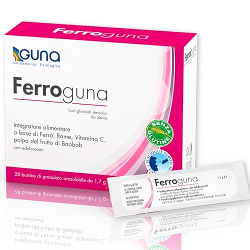 Ferroguna è un integratore alimentare a base di ferro, rame, vitamina C, con polpa disidratata del frutto del baobab. È consigliato come supporto anche nelle situazioni di stanchezza o debolezza, oltre che nei casi di: