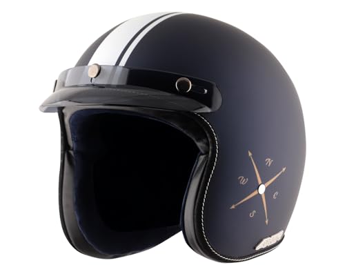 Image of Axor Retro Jet Euro Globe ISI and DOT Certified Matte Finish Open Face Helmet for Men and Women with Stylish Peak- Dull Royal Blue -XL