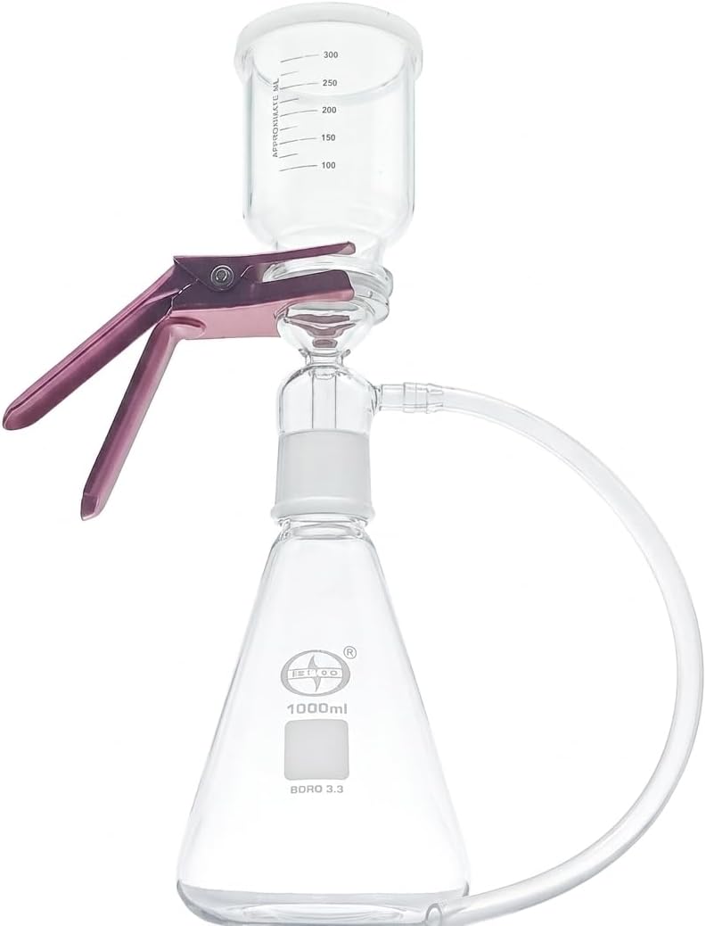 Borosilicate glass Membrane Filter Holder Assembly with 350ml graduated sintered cup and silicone Pneumatic Pipe - 1000ml flask capacity B-40 Joint 47MM Filter (1 set)
