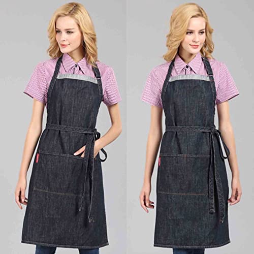 Tablier en Jean pour Coiffeur Denim Shop Tabliers pour Hommes Tabliers avec Poches pour Le Travail Noir pour Les boulangers Artistes