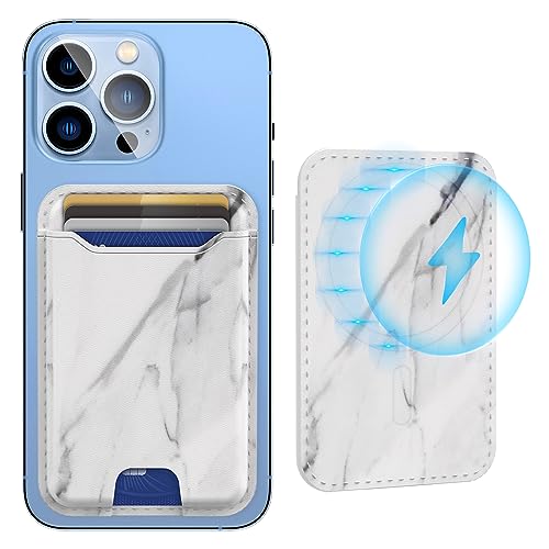 TopMade for Magsafe Wallet, Printed Leather Magnetic Wallet Card Holder for iPhone 15, iPhone 14/13/12 Series, Magnetic Phone Wallet with Powerful Magnet, RFID Blocking, Fit 4 Cards, White