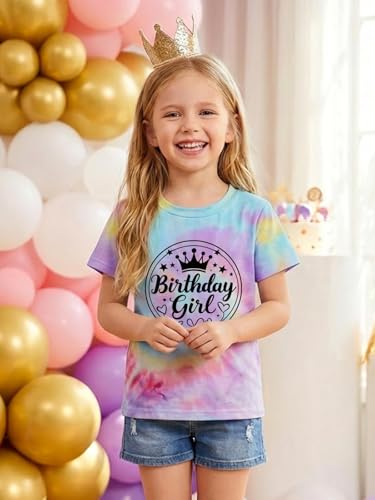 Image of YHHR Birthday Girl Shirt Tie Dye Girls Birthday Shirts 7-14 Year Kids Tops | Girls Birthday T Shirt, Cute B-Day Gifts Party Tops ,Birthday Outfits ,Letter Print Tees ,Graphic Short Sleeve Tee Tops