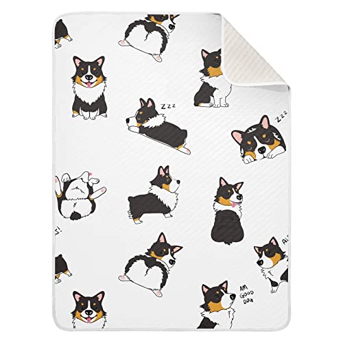 Image of Swaddle Blanket Pembroke Welsh Corgi Tricolor Dog Seamless Pattern Cotton Blanket for Infants, Receiving Blanket, Lightweight Soft Swaddling Blanket for Crib, Stroller, Nursery Blankets, 30X40 in