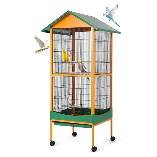 Garvee Bird Cage, 66''H Extra Large Bird Cage, w/Removeble Tray, Waterproof Roof, Easy to Clean, Lockable Caster, Indoor& Outdoor Application for Conu