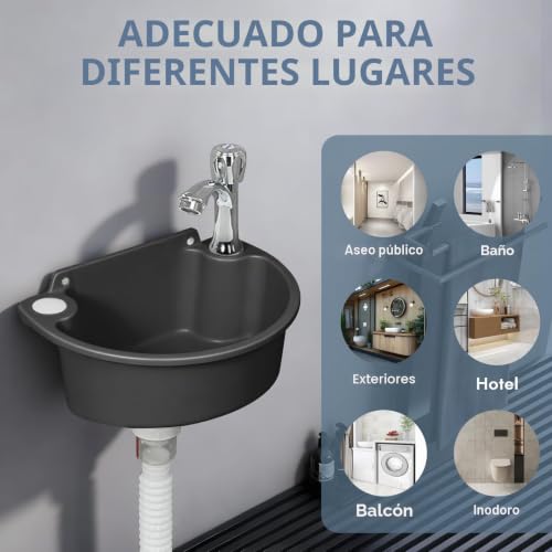 Miniatura 3 de Lavabo De Plástico, Fregadero De Camping, Fregadero De Mano, Fregadero De Plástico, Con Manguera Y Tapón De Desagüe Para Jardín, Garaje, Sótano, Autocaravana, Obras Negro
