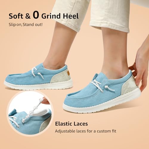 Image of STQ Women's Slip on Boat Shoes with Arch Support Comfortable Canvas Loafers for All Day Standing Light Blue US 8.5