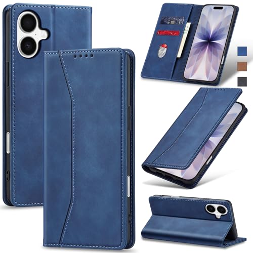 Image of Jasonyu Flip Wallet Case for iPhone 17,Leather Magnetic Folio Cover with Card Holder,Kickstand - TPU Shockproof Durable Protective Phone Case,Blue