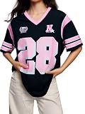 MYHALF Oversized Jersey Shirts for Women Cute Number Graphic Tshirt V Neck Streetwear Casual Y2k Short Sleeve Tee Tops