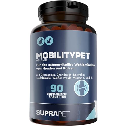 Suprapet MobilityPet für Hunde und Katzen - Unterstützung für Knochen und Gelenke - Mit Boswellia, Glucosamin, Chondroitin, MSM, Teufelskralle, Vitamin C. (90 Tabletten à 1g)