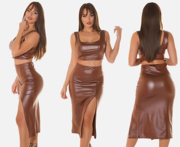 Woman's Two-Piece Skirt/Outfit/PU/Faux Leather Vest Suit,ladies skirt and top, women’s top and bottom3