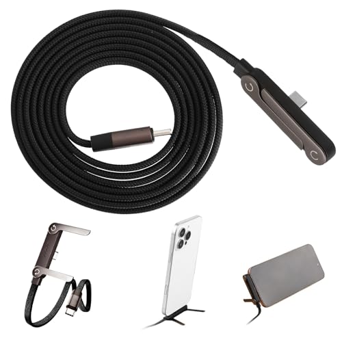 Cable de carga 2 en 1 con soporte invisible, cable de carga lateral lateral con soporte ajustable, cable de carga rápida de 240 W tipo C, cable de 1,5 m para smartphones, tabletas, ordenadores