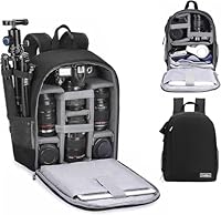 Cwatcun Camera Backpack Bag with Tripod Holder Anti-Theft Waterproof Camera Bag for Canon Nikon Sony DSLR SLR Camera for Women Men Photographer, 2.0 Black, Small, Backpack,Lightweight,mesh