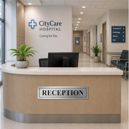 Image of Reception Sign Board For Office, Mall, Hospital, School, Restaurant, Hotel, College, and Business Use (Stainless Steel - 12x3 inch)
