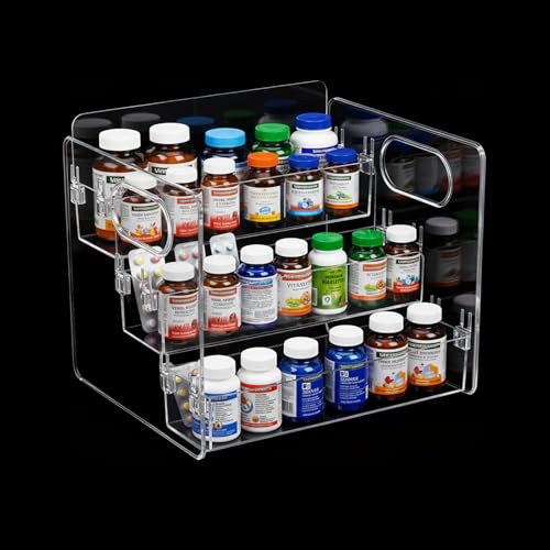 IPENP 3-Tier Vitamin Storage Organizer Organizer For Vitamin Bottles And Medicine Bottle Vitamin Bottle Organizer For Countertop Bathroom Cabinet Storage Items Are Clearly Visible