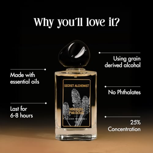 Image of Secret Alchemist Midnight Patchouli Parfum 100ml | Clean, Long Lasting High Concentration Woody Perfume for Men| Warm Patchouli, Bergamot & Lavender Perfume | Luxury Gift for Men, Day & Night Wear, 1000 Spritz