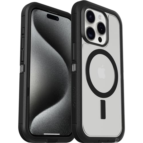 OtterBox iPhone 15 Pro (Only) Defender Series XT Clear Case - DARK SIDE (Black/Clear), screenless, rugged , snaps to MagSafe, lanyard attachment (ships in polybag, ideal for business customers) - image 5