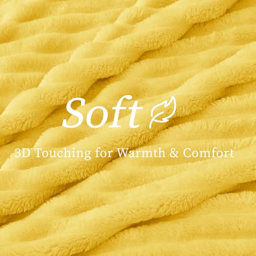Image of BEDELITE Ribbed Twin Blanket for Couch & Bed, Custard Yellow, 60 inchx80 inch | Ultra-Soft Plush Fleece, Cozy, Warm Yet Lightweight, Ribbed Texture, Home Decor, Machine Washable, Giftable, All-Season Use