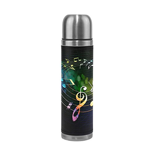 Jstel Notes de musique en acier inoxydable Gourde thermos anti-fuites double Bouteille Vide pour café chaud ou froid à thé + Boisson Tasse Top 500 ml