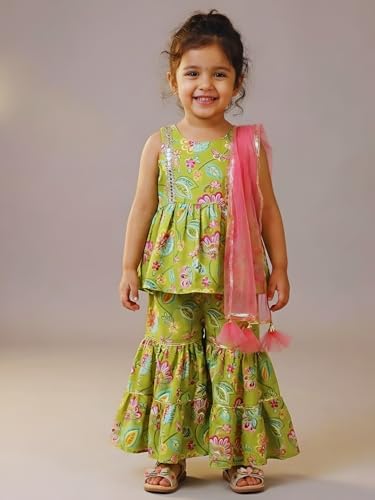 Image of Ethnic kurta for girls | Kids Salwar Suit Set | Girl's Printed top Sharara Dress Set for kids girls