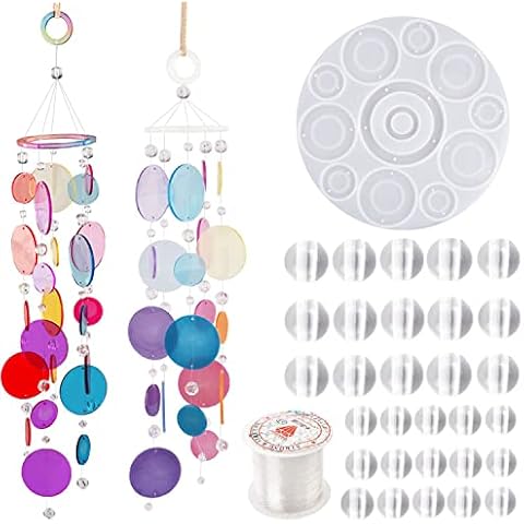VERWIN Round Wind Chime Resin Mold, DIY Wind Chime Silicone Mold with 30PCS Beads, Epoxy Resin Molds for Pendant, Keychain, Earring, Home Decoration Cover