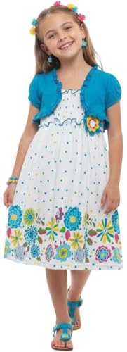 Image of ToBeInStyle Girls Two Piece Short Sleeve Dress and Matching Bolero Crop Cardigan Assorted Prints Cotton Blend Summer Outfit