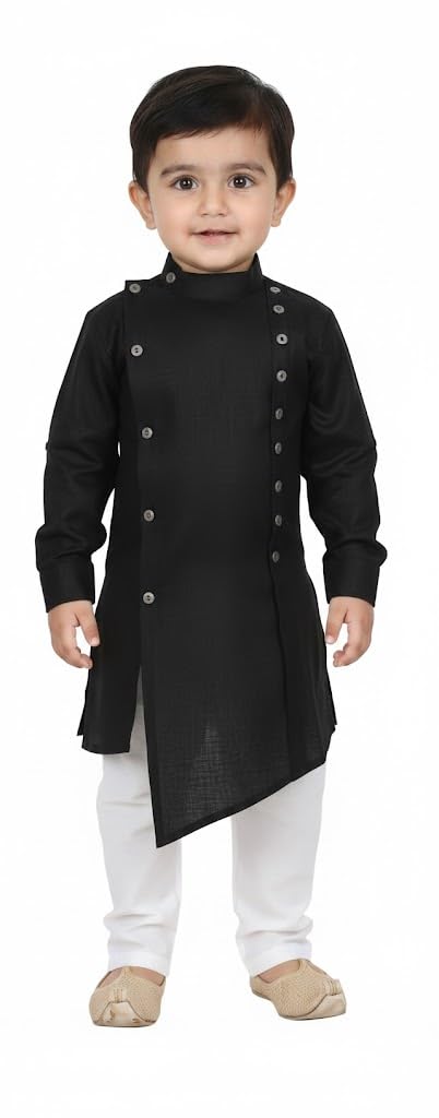 Boys Kurta Pajama Set, Light Yellow, Asymmetric Button Design, Long Sleeve, Traditional Ethnic Wear - Review, Price and Buying Guide