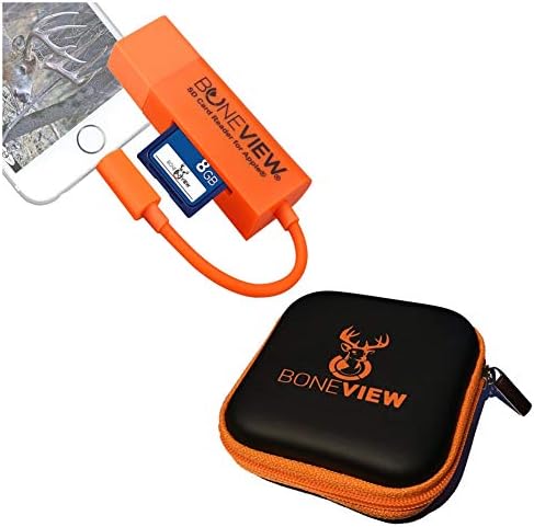 BoneView Card Reader for iPhone, Trail Cam Viewer Plays Deer Hunting Game Camera Scouting Video & Photo Memory on All Apple iPhones or iPads with Lightning Port, Includes Free Case