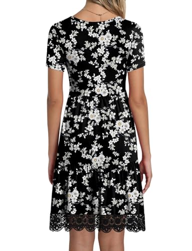 Image of TAOHUADAO Women's Summer Casual Tshirt Dresses Short Sleeve Ruffle Swing Lace Hem Dress with Pockets