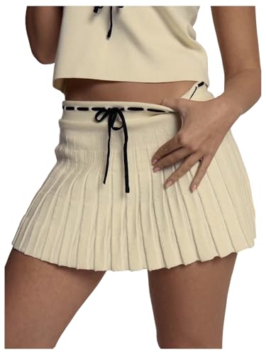 MakeMeChic Women's Pleated Mini Skirt TIie Front Summer A Line Short Skirts