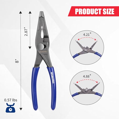 WORKPRO Long Nose Slip Joint Pliers, 8'' Needle Nose Pliers with Comfortable Grip Handles, 3-Zone Serrated Jaw Forged from Premium CR-V Steel for Clamping, Tightening and Loosening - Image 4