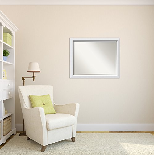 Amanti Art Wall Wood Framed Mirror, Glass Size 28X22, Blanco White #TOP6