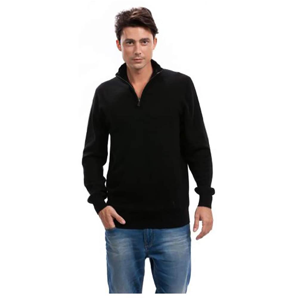 Quarter-Zip Sweater for Men- 100% Cashmere Long Sleeve Medium-Weight Knitted Pullover